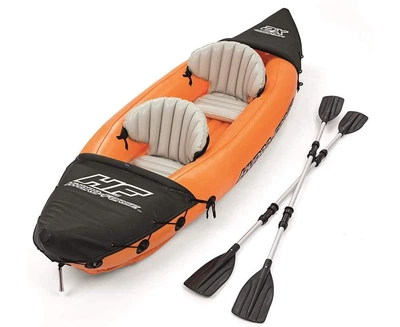 Двухместная надувная байдарка (каяк) Bestway 65077 Lite-Rapid X2 Kayak, 321 см x 88 см, оранжевая (весла)
