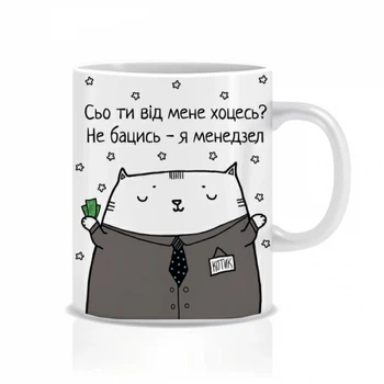 Оригинальная чашка с приколом Кот менеджер керамическая кружка для офиса подарок для коллеги (595780)