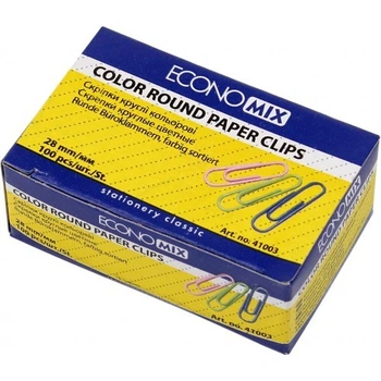 Скріпки Economix 28 мм 100 шт круглі кольорові Е41003