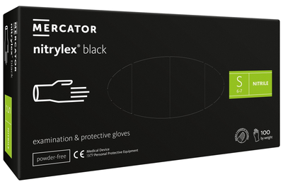 Рукавички нітрилові оглядові Mercator Medical Nitrylex BLACK нестерильні неприпудрені S 100 шт