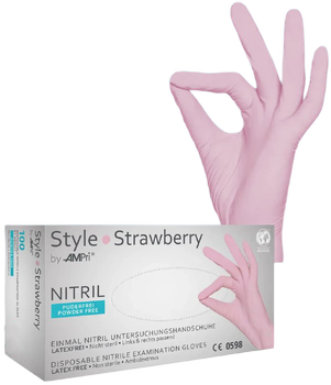 Рукавички нітрилові Ampri Style Strawberry неопудрені Размер ХS 100 шт Світло-рожеві (4044941008912)