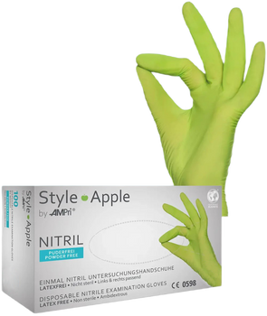 Перчатки нитриловые Ampri Style Apple неопудренные Размер S 100 шт Зеленые (4044941008523)