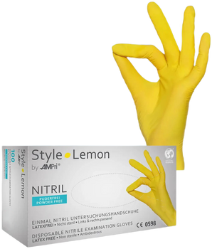 Перчатки нитриловые Ampri Style Lemon неопудренные Размер M 100 шт Желтые (4044941008837)