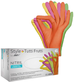 Перчатки нитриловые Ampri Style Tutti Frutti неопудренные Размер S 100 шт Разноцветные (4044941014944)