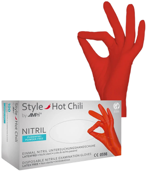 Рукавички нітрилові Ampri Style Hot Chili неопудрені Размер XS 100 шт Червоні (4044941026688)