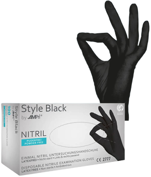 Перчатки нитриловые Ampri Style Black неопудренные Размер S 100 шт Черные (4044941009124)