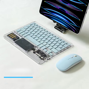 Беспроводной комплект, ультратонкая клавиатура с тачпадом и RGB подсветкой + мышь, + коврик в подарок (blue)