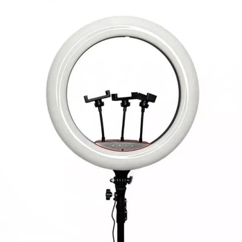 Лампа кольцевая LED 45 см LJJ-45 18" 416pcs +12Vадаптер+ пульт с 3-мя держателями для телефона съёмки фото и видео со штативом 2,1м чёрный Без Бренда (756464)