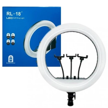 Лампа кольцевая LED 46 см " RL-18 55W", с 3-мя держателями для телефона съёмки фото и видео без штатива чёрный Без Бренда (737341)