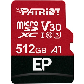 Карта памяти microSDXC 512GB Patriot EP, класс 10, U3, V30, до 100MB/s чтение, до 80MB/s запись, с адаптером