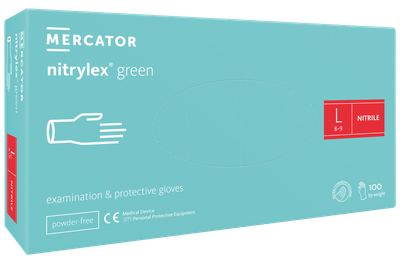 Рукавички нітрилові оглядові Mercator GREEN М'ятні нестерильні неприпудрені L 100 шт