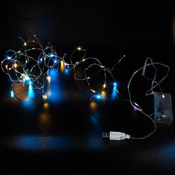Гирлянда Xmas 5 м медной проволоке M MULTI работает от батареек 50 Led+USB RGB (50LED5MGRLNDC27) TIN66