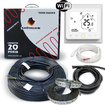 Теплый пол комплект Shtoller + Wi-Fi черный термостат. Греющий кабель 10 м/1 - 1.3 м²