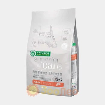 Сухой беззерновой корм Nature's Protection Superior Care White Dogs Grain Free Adult Small and Mini Breeds, для взрослых собак малых пород с белой шерстью, с лососем, 1.5 кг