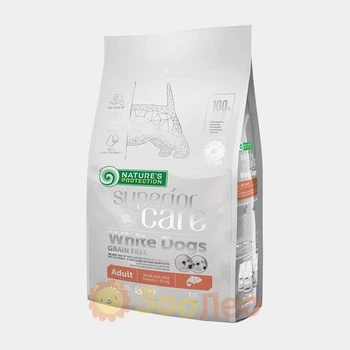 Сухой беззерновой корм Nature's Protection Superior Care White Dogs Grain Free Adult Small and Mini Breeds, для взрослых собак малых пород с белой шерстью, с лососем, 10 кг