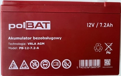 Аккумуляторная батарея PolBAT 12V 7.2AH (PB-12-7,2-A) AGM Black