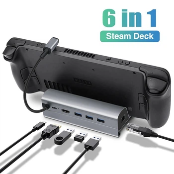 Док-станция 6в1 100W для Steam Deck|iPad|Android (HDMI 4K/ 3хUSB 3.0/ USB-C 100W)