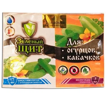 Инсектицид с биостимулятором Зеленый щит для огурцов, кабачков Agromaxi 12мл + 3мл