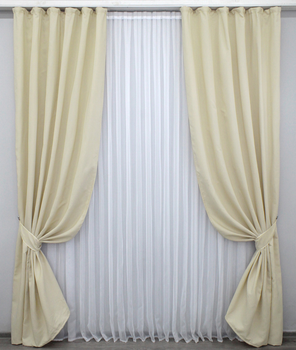 Комплект готових штор VR-Textil Ibiza жакард №1185ш Кремовий 150х270 см 2 шт (33-0024)