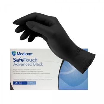 Перчатки плотные нитриловые Мedicom 5 гр в чёрном цвете , 100 шт/уп