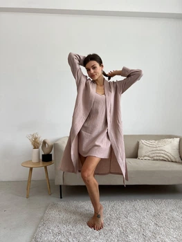Женский подарочный комплект COSY муслин халат+рубашка в упаковке S латте M18L+SH