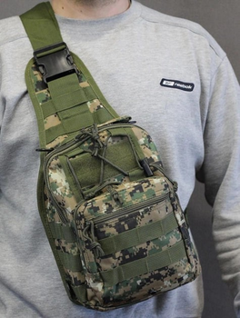 Тактическая военная сумка через плече зеленый пиксель камуфляж 18 х 13 х 28 см