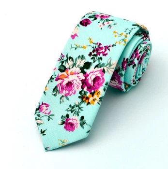 Галстук Bow Tie House узкий бирюзовый хлопковый в розовых цветах 09085 09085