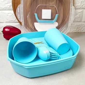 Багаторазовий пластиковий посуд Набір Для Пікніка UCSAN PLASTIK 4 особи 22 предмети блакитний (132022)