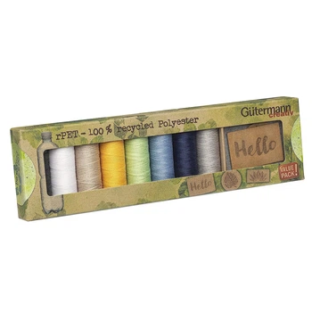Набор швейных ниток Gutermann Sew All rPET + этикетки с эко-кожи 734588