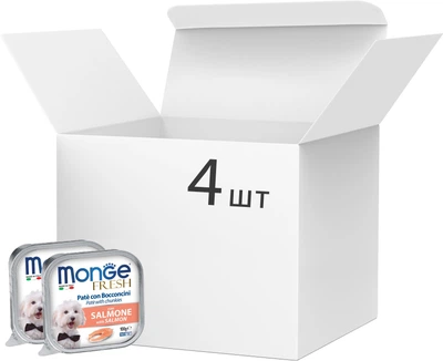 Упаковка влажного корма для собак Monge Dog Wet FRESH лосось 0.1 кг x 4 шт (1826000000032)