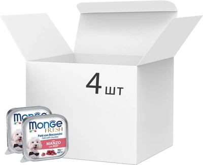 Упаковка влажного корма для собак Monge Dog Wet FRESH говядина 0.1 кг x 4 шт (1826000000036)