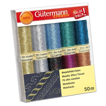 Набор металлизированных нитей Gutermann Metallic Effect, 10 катушек 734007