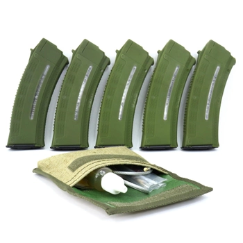 Комплект из пяти магазинов АК 5.45 олива и полевого набора для чистки оружия калибра 5.45.