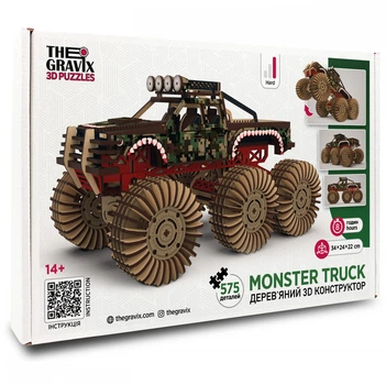 Деревянный 3D пазл-конструктор "MONSTER TRUCK" Зелёный Пиксель THEGRAVIX (03947)
