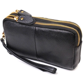 Женский клатч-кошелек на два отделения из натуральной кожи VINTAGE Women Wallet 22088 Черный