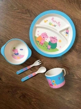 Набор детской посуды из бамбука Bamboo Fibre kids set Свинка Пеппа 5 в 1 эко-посуда