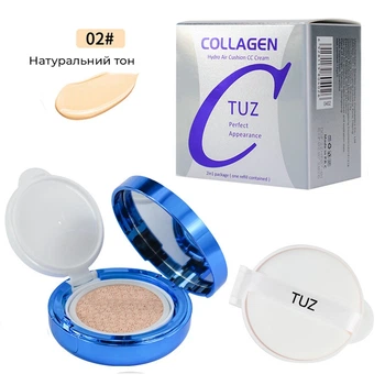 Кушон TUZ Collagen Hydro Air Cushion CC Cream 2в1 натуральный тон 12 мл + Дополнительный контейнер 12 мл