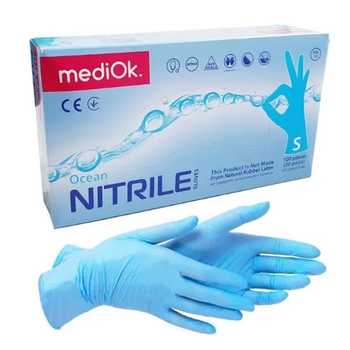 Перчатки одноразовые Витрил (винил синтетик) MediOk, без пудры, голубой (размер S, 100 шт), НФ-00000046