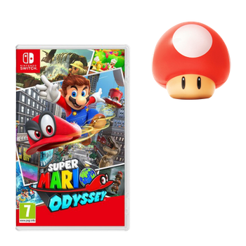 Набор Игра Nintendo Switch Super Mario Odyssey Русские Субтитры + Светильник Paladone Mario Mushroom White Red 1шт