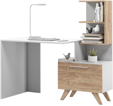 Письменный стол Mesa Тейс правый 125.5 х 60 х 75/122 см Белый/Дуб Канзас (МС87)