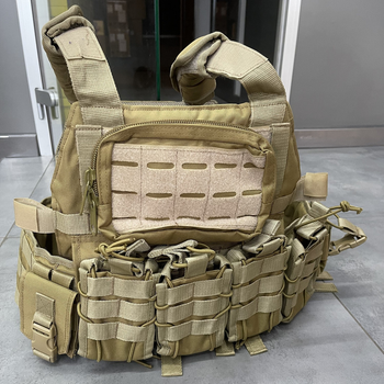 Плитоноска с подсумками Attack Tactical, цвет – Койот, система MOLLE с подсумками, plate carrier molle placard
