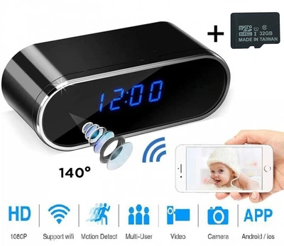 Мини IP камера - часы + microSD 32Гб -WiFi H.264-1080P, 90°/150° cкрытая с датчиком движения, ночной съемкой,