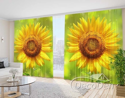 3D Фото Шторы PHOTODECOR "Подсолнух на салатовом фоне" 1 кв.м