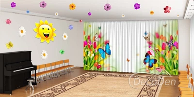 Весняні Фото Штори в дитячий сад PHOTODECOR "Метелики з тюльпанами"