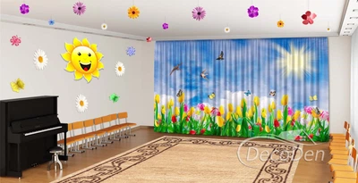 Весняні Фото Штори в дитячий сад PHOTODECOR "Тюльпани метелики"