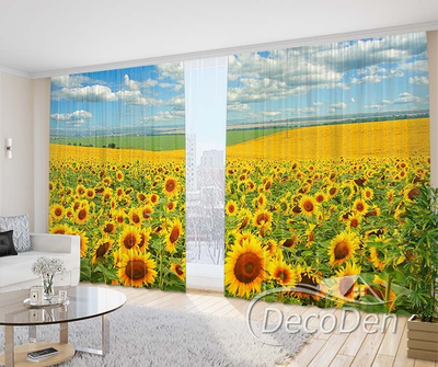 3D Фото Штори PHOTODECOR "Яскраве поле із соняшниками"