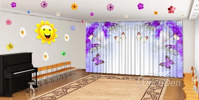 Весняні Фото Штори в дитячий сад PHOTODECOR "Фіолетові іриси та метелики"