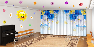 Весняні Фото Штори в дитячий сад PHOTODECOR "Сині та жовті іриси з метеликами"