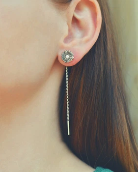 Срібні сережки-протяжки у вигляді квіточки (АРТ. №658) Dadiverin Jewelry