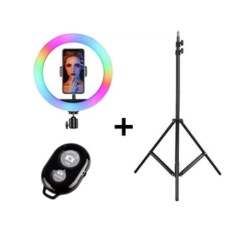 Кольцевая LED лампа RGB 33 см 15 цветовых схем SOFT RING LIGHT + Подарок Штатив 210 см + bluetooth пульт Набор для блогера
